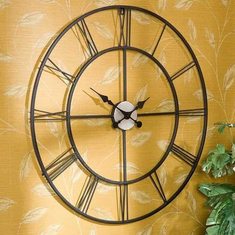 Image of Oversized 30-inch Black Wall Clock with Roman Numerals
