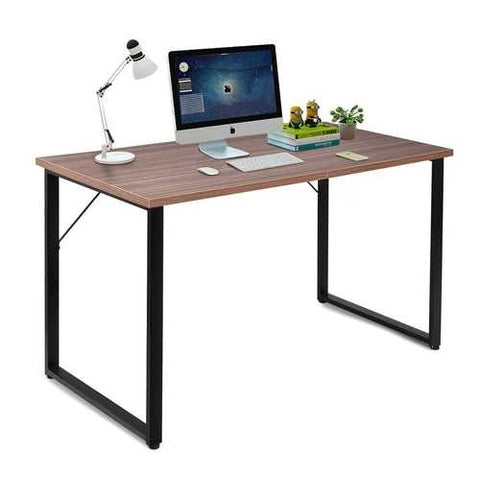 Image of Steel Frame Modern Laptop Computer Desk with Coffee Finish Wood Top