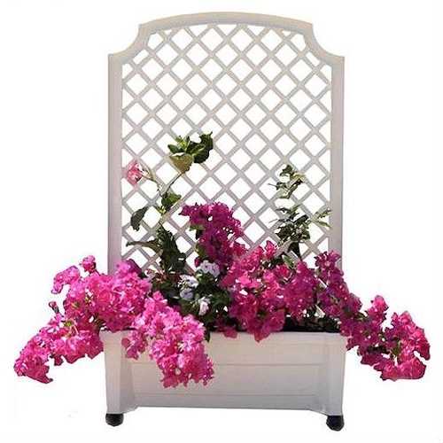 plastic planter box with trellis Mobile Planter Box with Trellis in White Plastic with Lockable Wheels – Cozy Furniture Store