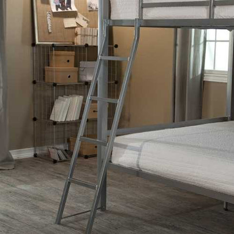 Image of Full over Full size Bunk Bed with Ladder in Silver Metal Finish