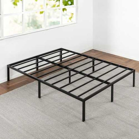 Image of Full size Black Metal Platform Bed Frame with Headboard Attachment Slots
