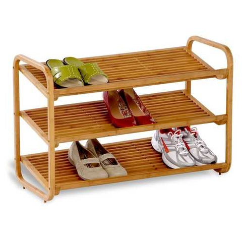Image of 3-Tier Bamboo Shoe Rack Shelf - Holds 9-12 Pairs of Shoes
