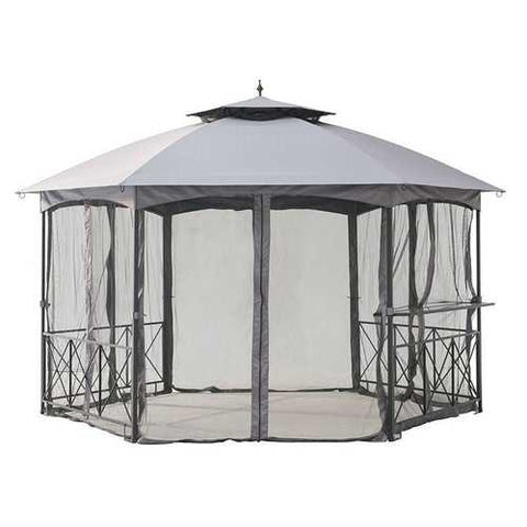 Image of 13Ft x 14Ft Hexagon Gazebo Canopy with Bar Shelf and Mosquito Netting