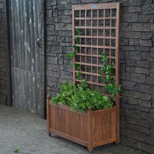 trellis planter on wheels Wood Planter Box on Wheels with Grid-style Trellis – Cozy Furniture Store