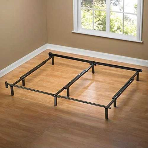 Image of King size 9-Leg Adjustable Metal Bed Frame with Headboard Brackets