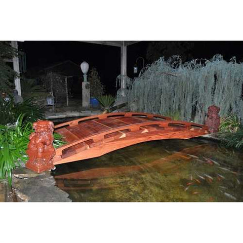 Image of Asian Style Outdoor Functional 6-Ft Wooden Garden Bridge in Sealed Redwood