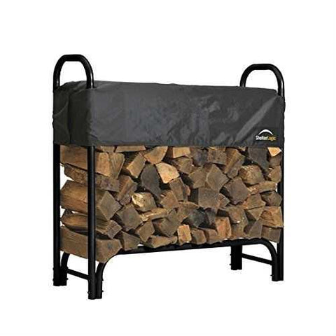 Image of Outdoor Firewood Rack 4-Ft Steel Frame Wood Log Storage with Cover