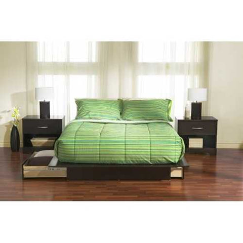 Image of Queen size Modern Platform Bed with 2 Storage Drawers in Chocolate