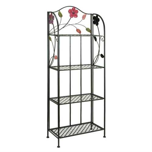 Indoor Outdoor Metal Bakers Rack Plant Stand with Floral Accents  Cozy  Furniture Store