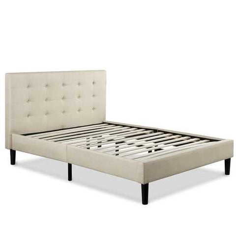 Image of Full size Taupe Beige Upholstered Platform Bed Frame with Headboard