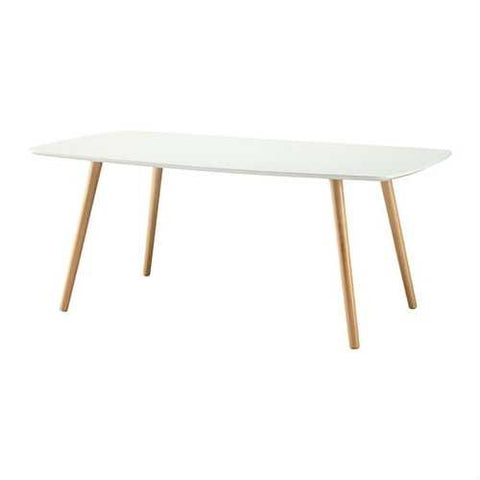 Image of White Top Mid-Century Coffee Table with Solid Wood Legs