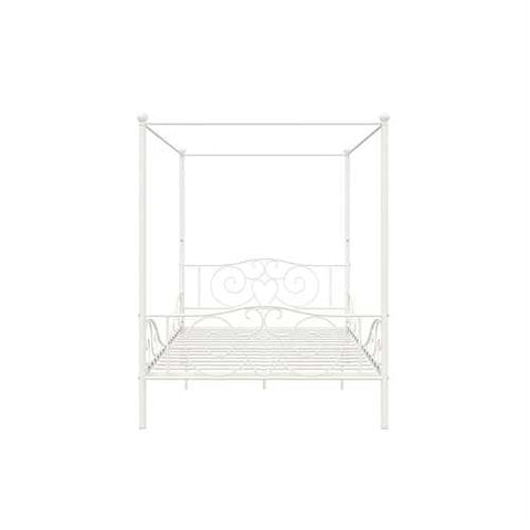Image of Full size White Metal Canopy Bed Frame with Heavy Duty Steel Slats