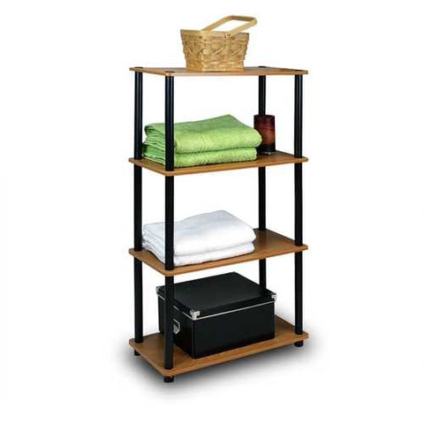 Image of 4-Tier Storage Shelf Display Rack Bookcase in Cherry Finish