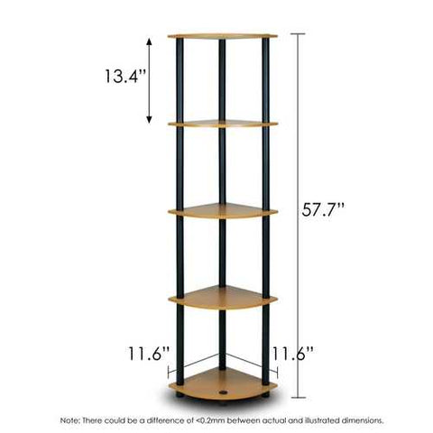 Image of 5-Tier Corner Display Shelf Bookcase in Light Cherry & Black