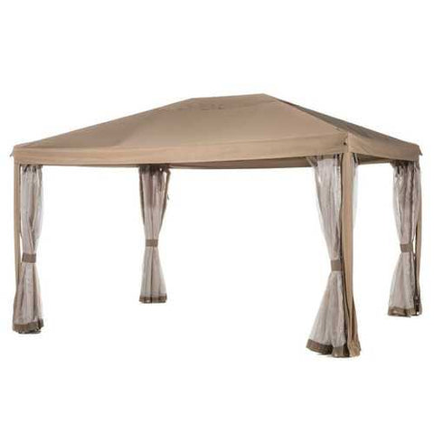 Image of 10ft x 12ft Fully Enclosed Solid Steel Garden Gazebo Patio Canopy with Mosquito Netting Tan/Brown