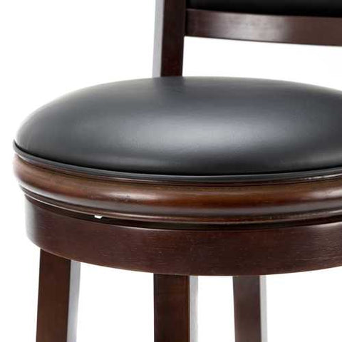 Image of Cherry 29-inch Solid Wood Bar Stool with Faux Leather Swivel Seat