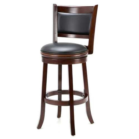 Image of Cherry 29-inch Solid Wood Bar Stool with Faux Leather Swivel Seat