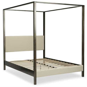 California King size Upholstered Canopy Bed Frame with Wood Slats in Dark Silver Finish