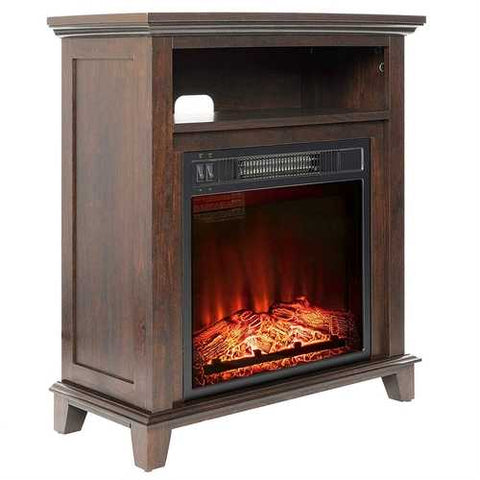 Image of Freestanding Electric Fireplace Heater in Brown Wood Finish