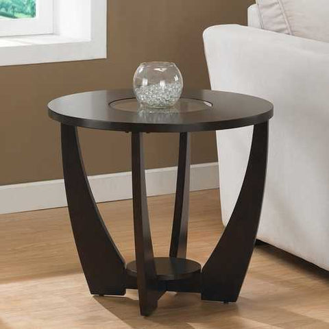 Image of Stylish Espresso End Table with Shelf and Glass Insert