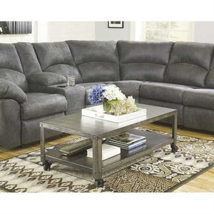 Modern Industrial Style Metal Coffee Table with Locking Caster Wheels