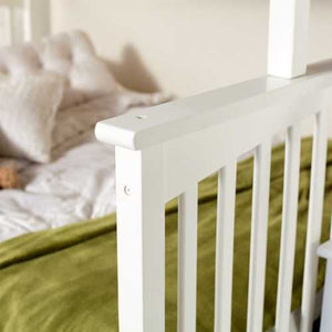 Twin over Full Bunk Bed with Stairway Storage Drawers in White Wood Finish