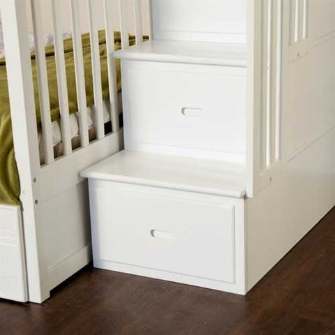 Image of Twin over Full Bunk Bed with Stairway Storage Drawers in White Wood Finish