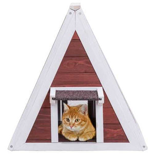 Weatherproof Red A-Frame Wooden Cat House Furniture Shelter with Eave