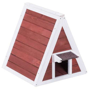 Weatherproof Red A-Frame Wooden Cat House Furniture Shelter with Eave