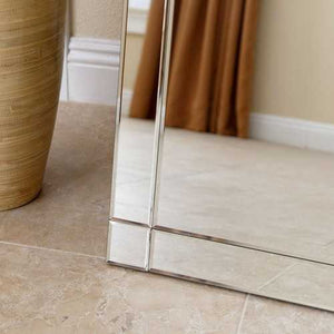 Modern Full Length Floor Standing Beveled Mirror in Silver Finish