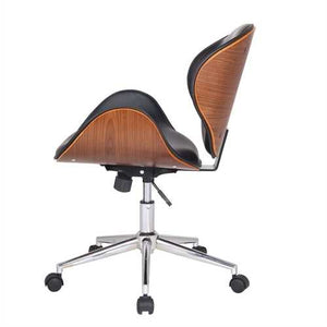 Modern Classic Walnut / Black Faux Leather Office Chair with Curved Seat