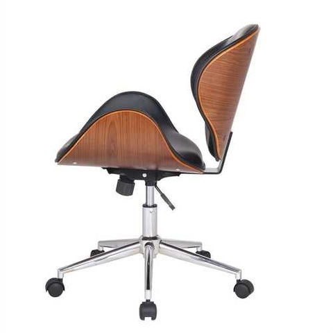 Image of Modern Classic Walnut / Black Faux Leather Office Chair with Curved Seat