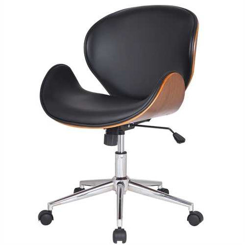 Image of Modern Classic Walnut / Black Faux Leather Office Chair with Curved Seat