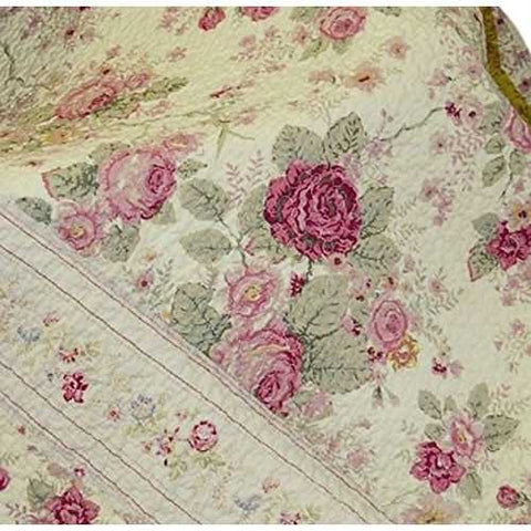 Image of Red Pink Gold Ecru Floral Roses Quilt Throw Blanket in 100% Cotton