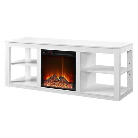 Image of Modern 2-in-1 Electric Fireplace TV Stand in White