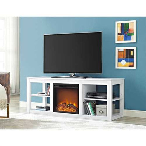 Image of Modern 2-in-1 Electric Fireplace TV Stand in White