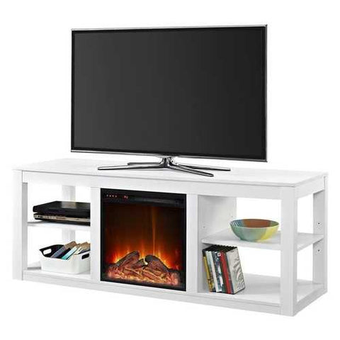 Image of Modern 2-in-1 Electric Fireplace TV Stand in White