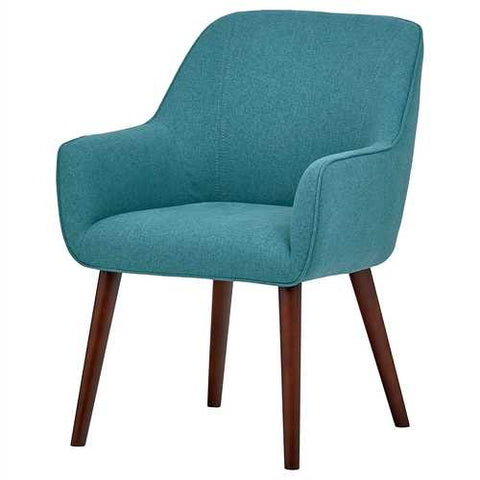 Image of Modern Mid-Century Style Accent Dining Chair with Wood Legs and Aqua Blue Upholstery