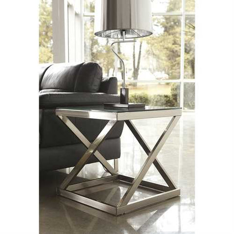 Image of Modern Glass Top Metal Frame End Table Nightstand