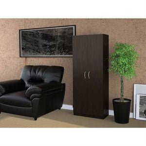 Modern 2-Door Armoire Wardrobe Storage Cabinet in Espresso Wood Finish