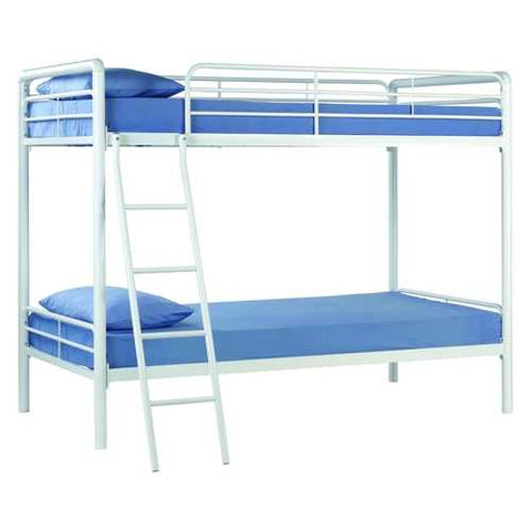 Image of Twin over Twin Bunk Bed with Ladder in White Metal Finish