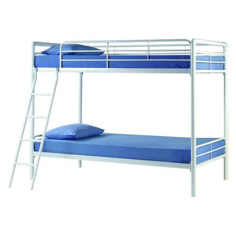 Image of Twin over Twin Bunk Bed with Ladder in White Metal Finish