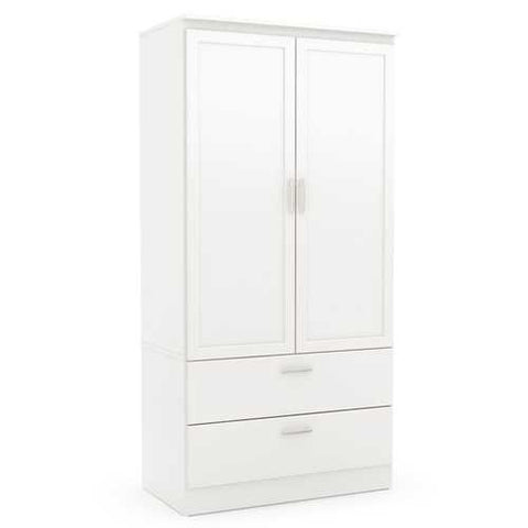 Image of White Armoire Bedroom Clothes Storage Wardrobe Cabinet with 2 Drawers