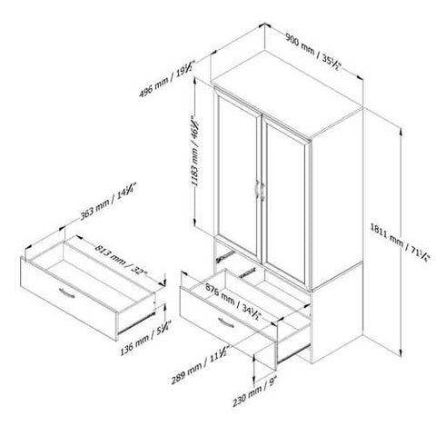 Image of White Armoire Bedroom Clothes Storage Wardrobe Cabinet with 2 Drawers