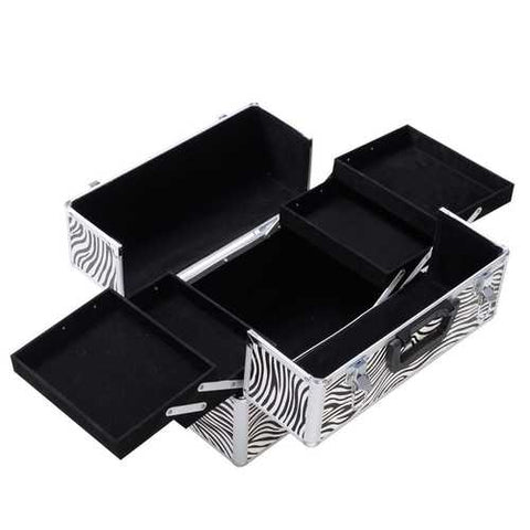 Image of Portable Jewelry Box Makeup Storage Case Organizer in Zebra