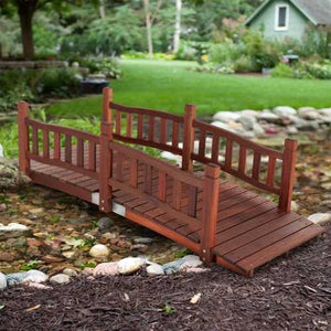 Durable Red Shorea Wood 6-Ft Garden Bridge with Hand Rails