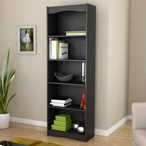 Image of Contemporary Black Bookcase with 5 Shelves and Curved Accents