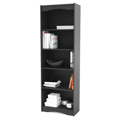 Image of Contemporary Black Bookcase with 5 Shelves and Curved Accents