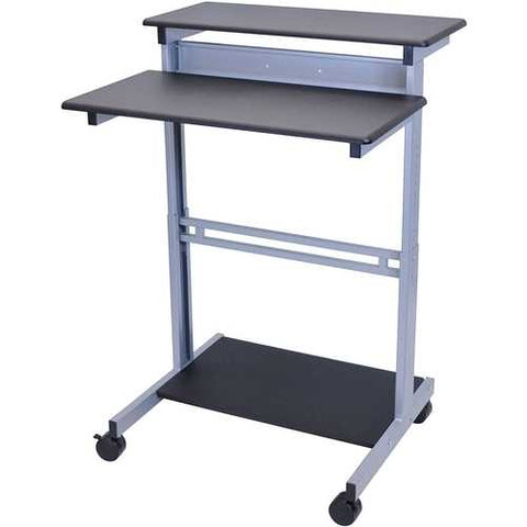 Image of Black 32-inch Adjustable Height Standing Computer Desk with Silver Steel Frame