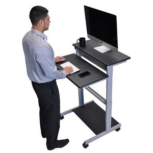 Black 32-inch Adjustable Height Standing Computer Desk with Silver Steel Frame